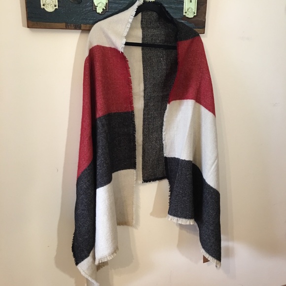2/$25 Just Cozy Red Black and White Colour Block Scarf - Picture 2 of 9
